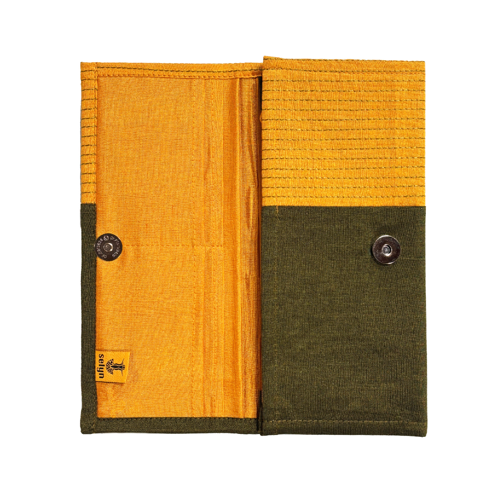Handloom Fabric Wallet - Green & Yellow | Large Size