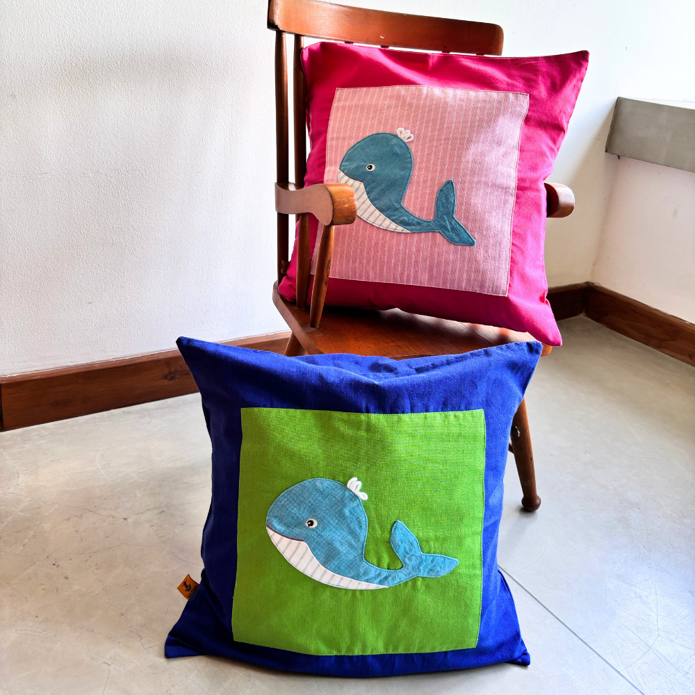Kids Blue Fish Cushion Cover| 16 x 16 Inches