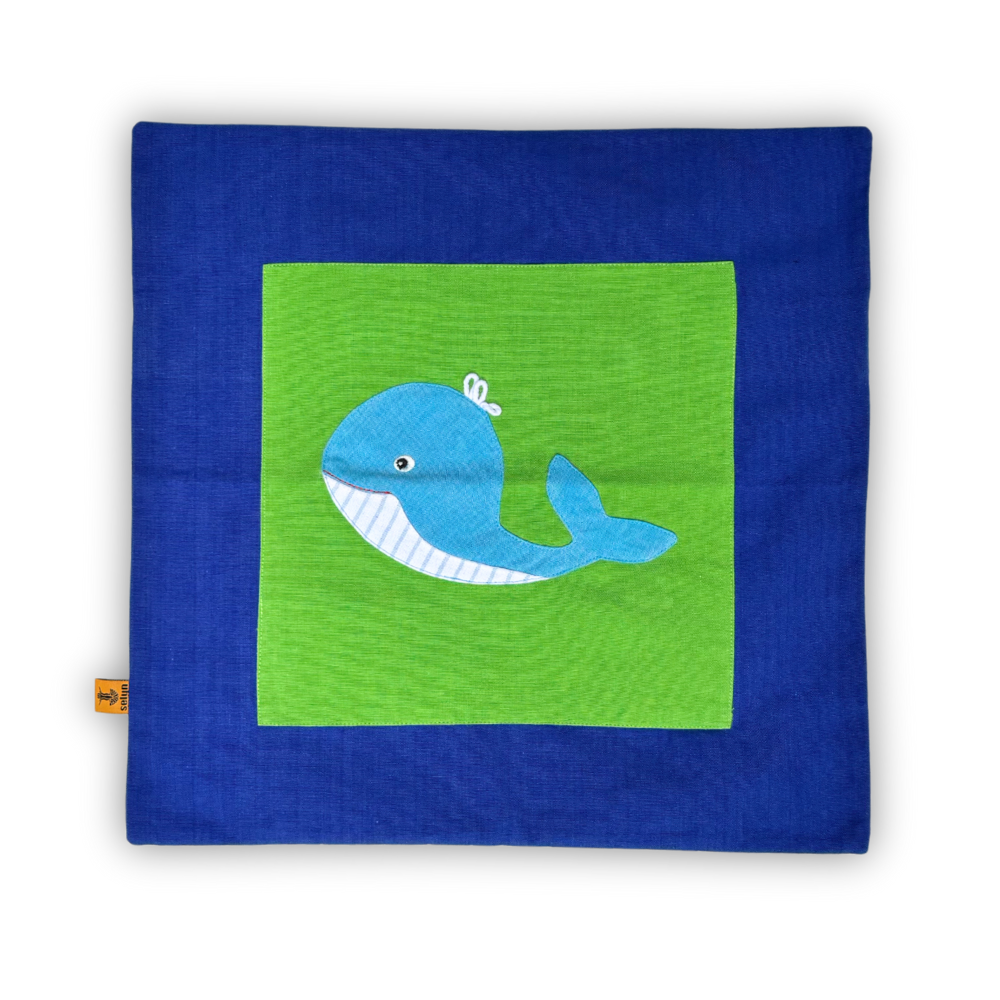 Kids Blue Fish Cushion Cover| 16 x 16 Inches