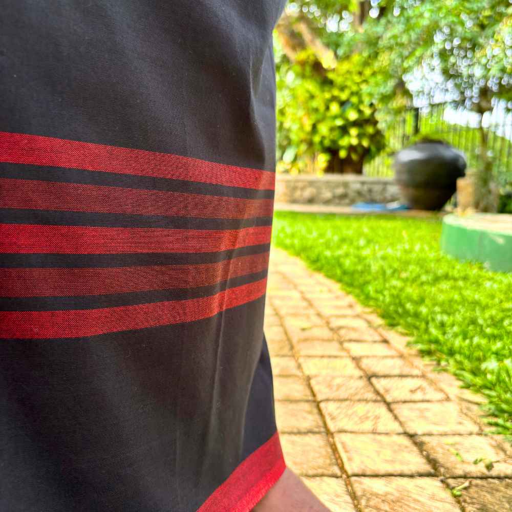 Black And Maroon Striped Handloom Sarong | Standard Size