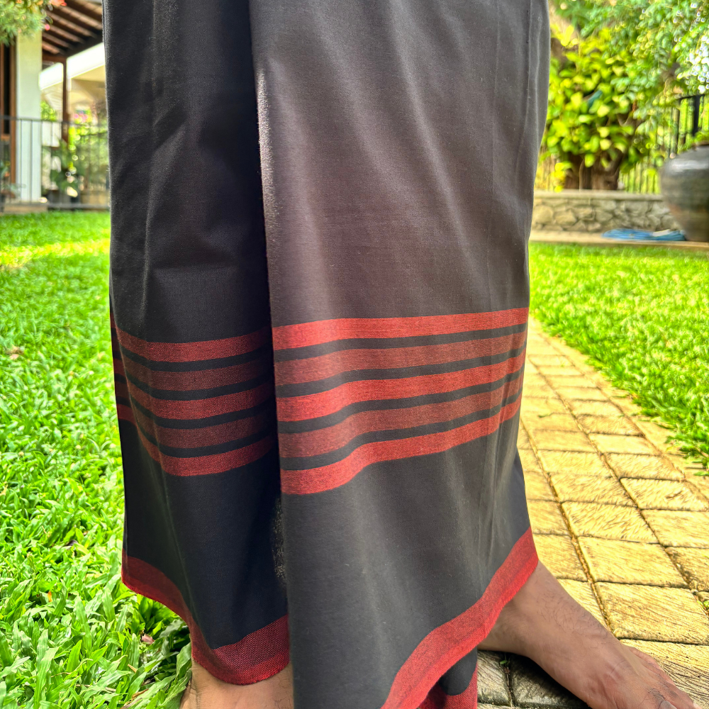Black And Maroon Striped Handloom Sarong | Standard Size
