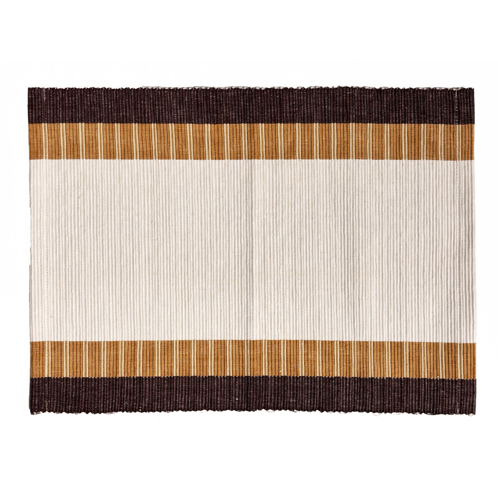 Off White & Brown Patterned Handloom Table Mat