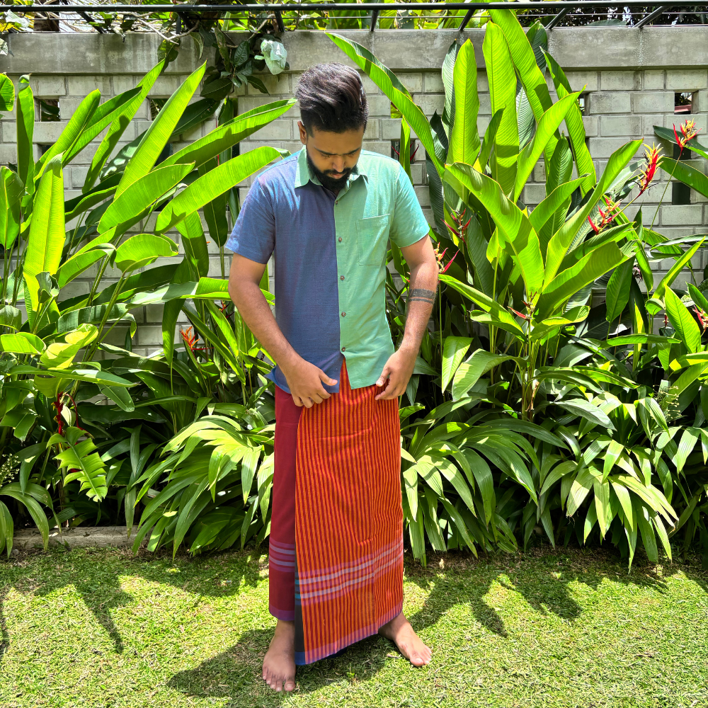 Maroon , Orange , Blue , Light Blue And Purple Striped Handloom Sarong | Standard Size