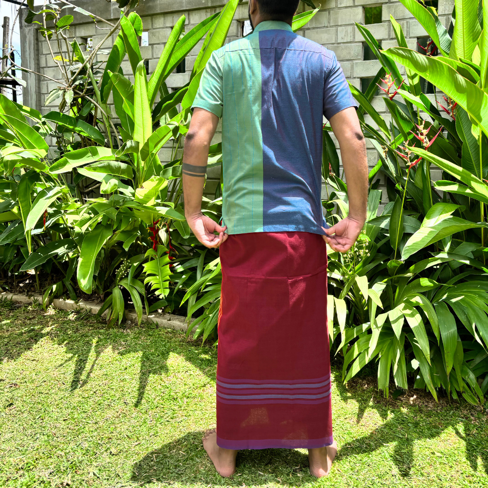 Maroon , Orange , Blue , Light Blue And Purple Striped Handloom Sarong | Standard Size