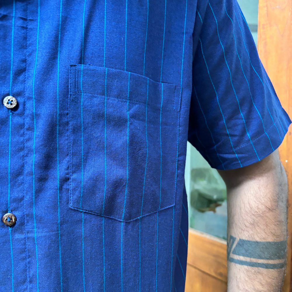 Blue And Light Blue Striped Handloom Shirt | Large Size