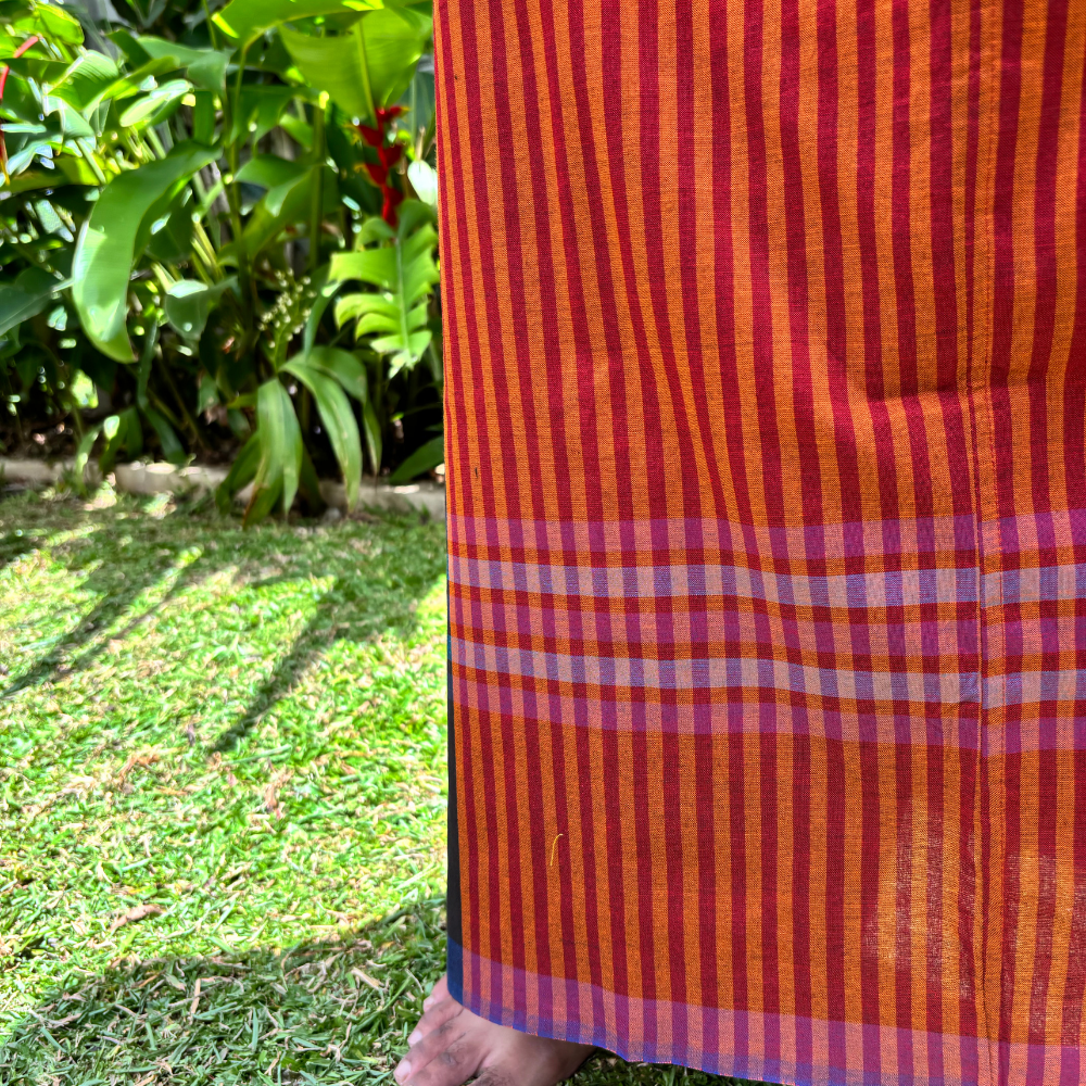 Maroon , Orange , Blue , Light Blue And Purple Striped Handloom Sarong | Standard Size