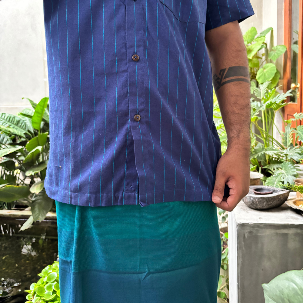 Blue And Light Blue Striped Handloom Shirt | Large Size
