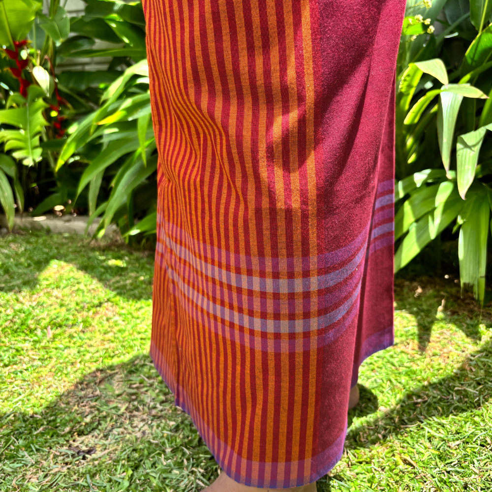 Maroon , Orange , Blue , Light Blue And Purple Striped Handloom Sarong | Standard Size