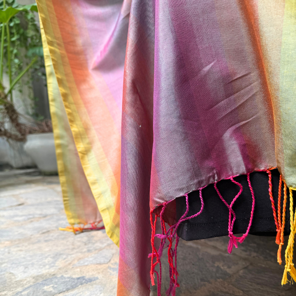 Orange, Pink, Purple, Ash And Yellow Mixed Shawl
