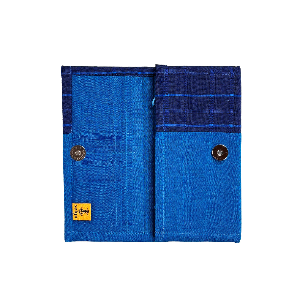 Handloom Fabric Wallet - Light & Dark Blue | Small Size