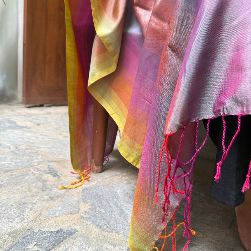 Orange, Pink, Purple, Ash And Yellow Mixed Shawl