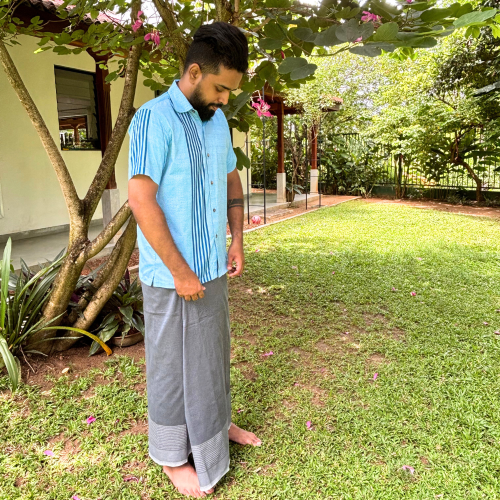 Dark Ash , Ash And White Striped Handloom Sarong | Standard Size