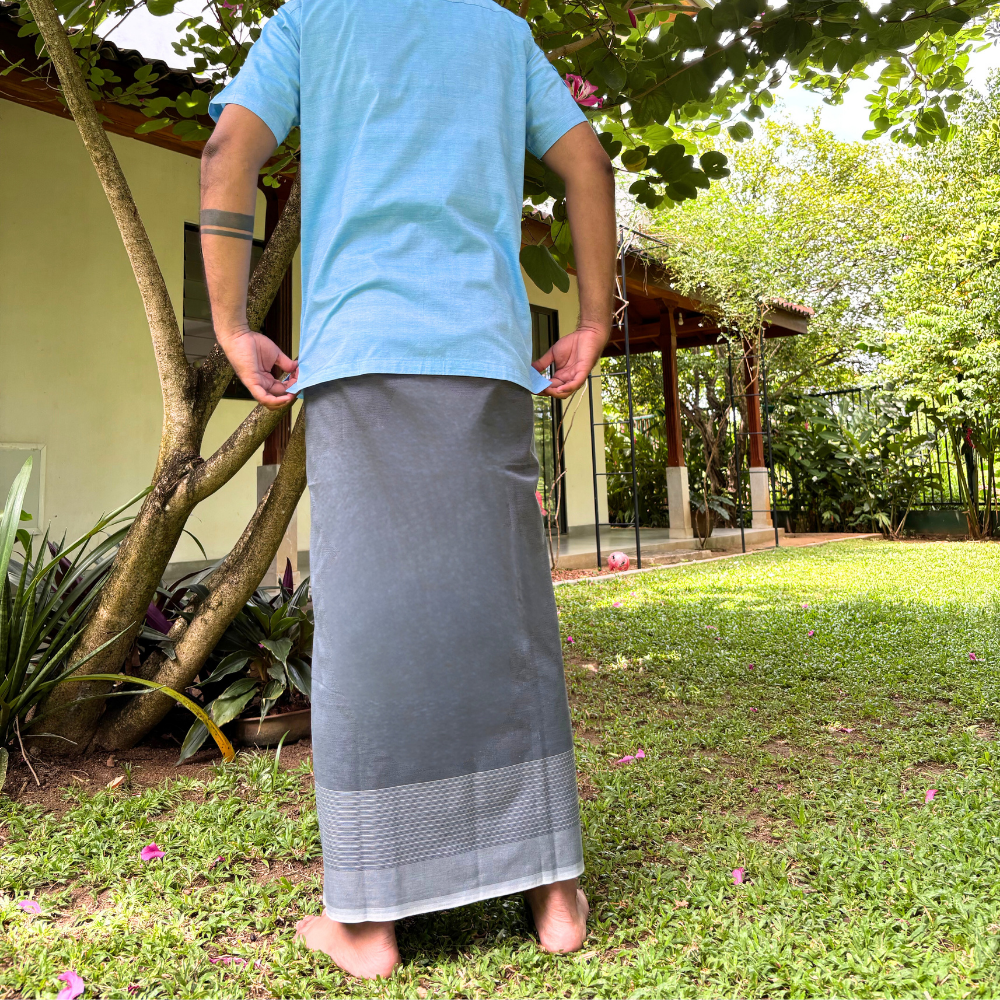 Dark Ash , Ash And White Striped Handloom Sarong | Standard Size