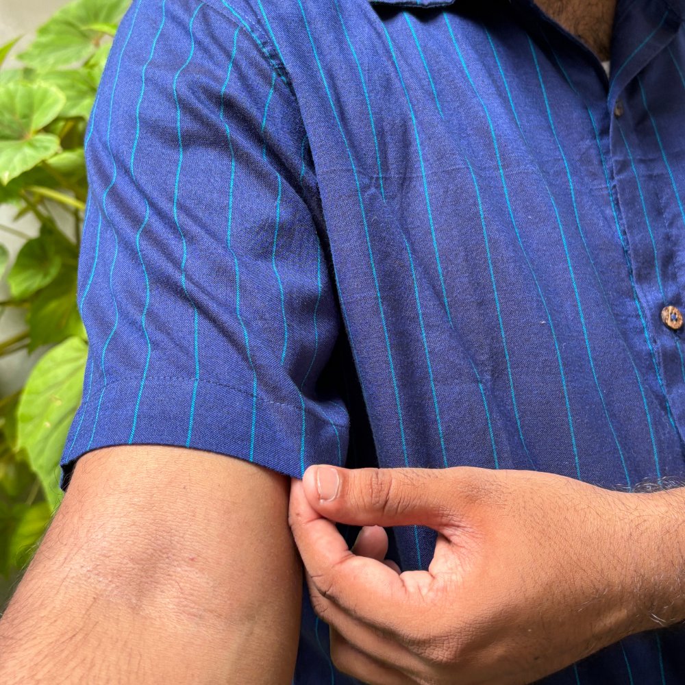Blue And Light Blue Striped Handloom Shirt | Large Size
