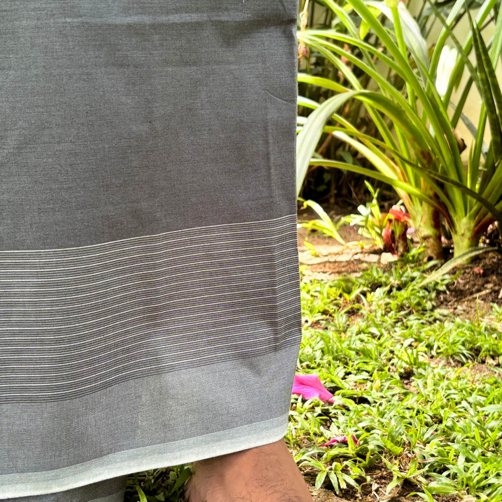 Dark Ash , Ash And White Striped Handloom Sarong | Standard Size