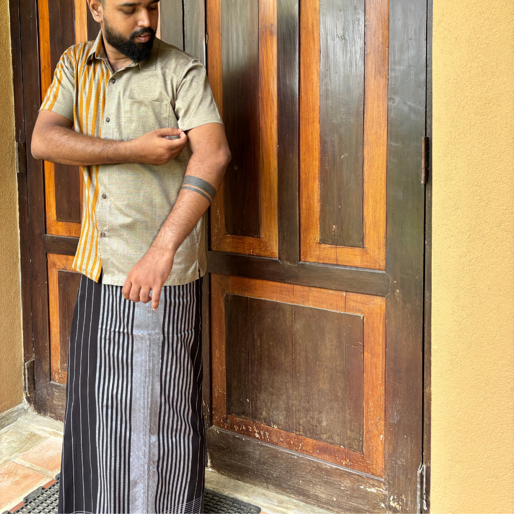 Ash And Black Striped Handloom Sarong | Standard Size