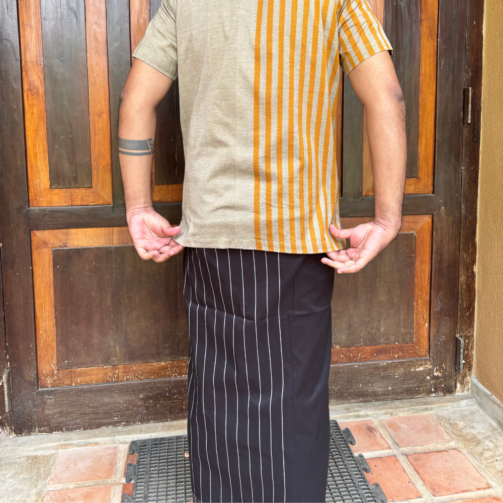 Ash And Black Striped Handloom Sarong | Standard Size