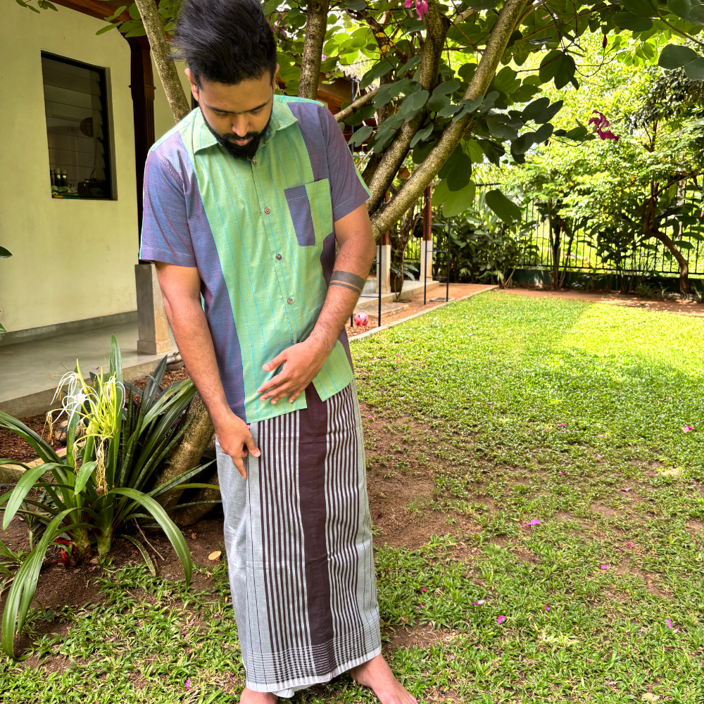 Dark Brown And Ash Striped Handloom Sarong | Standard Size