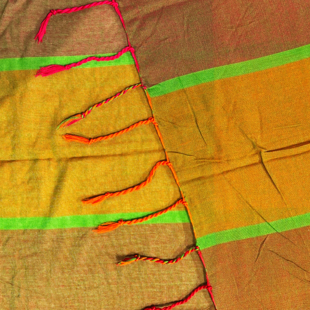 Yellow , Brown & Green Striped Shawl
