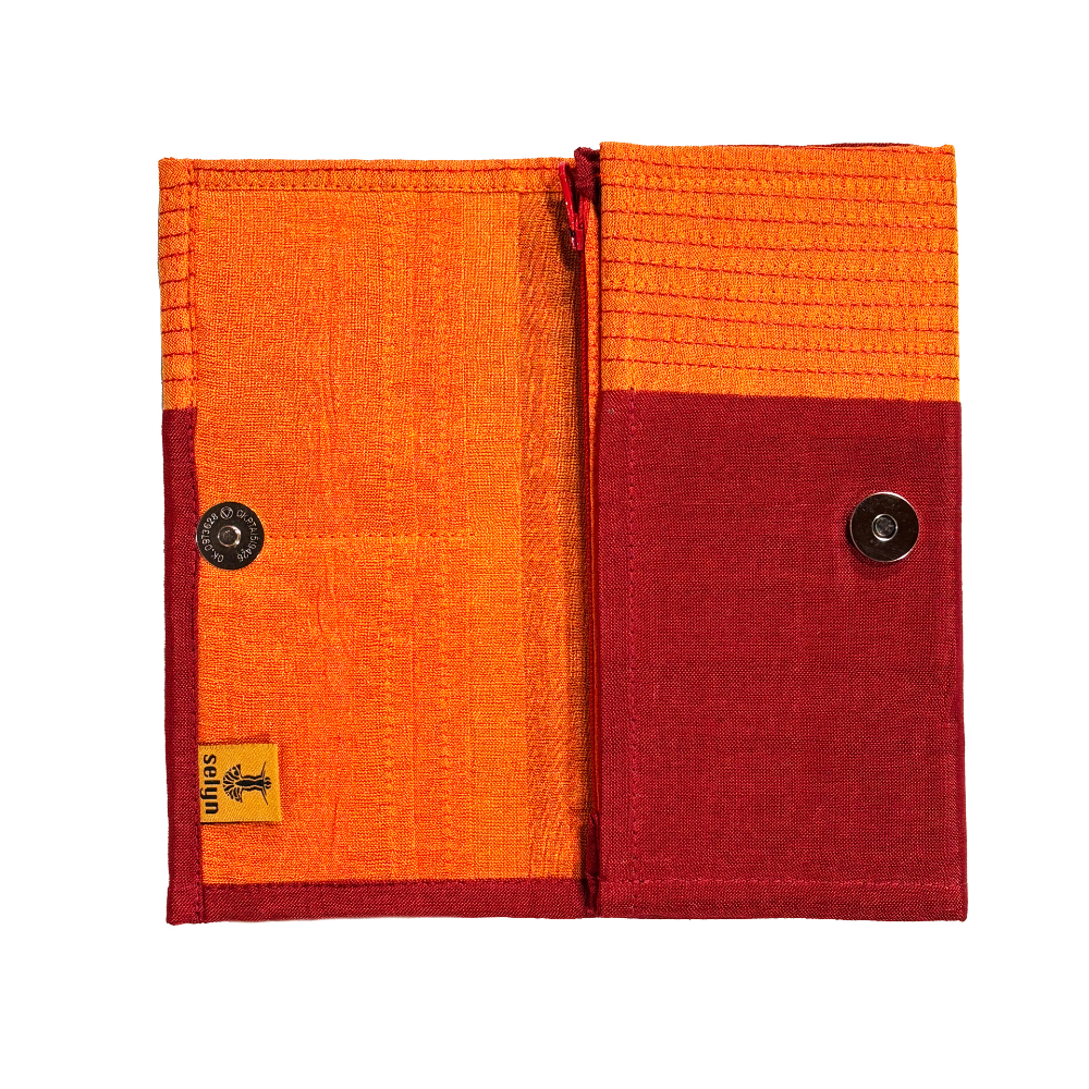 Handloom Fabric Wallet - Red & Orange | Small Size