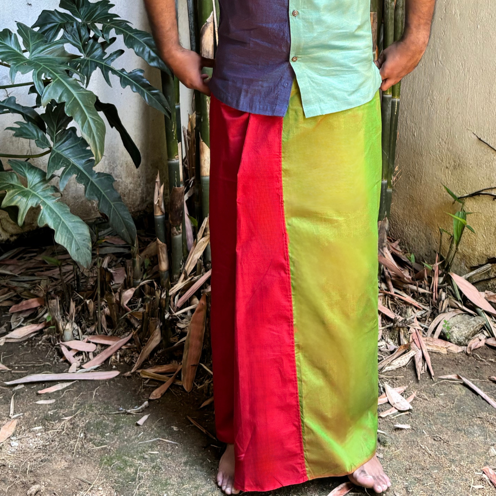 Red And Green Striped Handloom Sarong | Standard Size