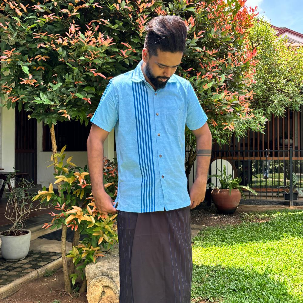 Light Blue And Dark Blue Striped Handloom Shirt |Medium Size