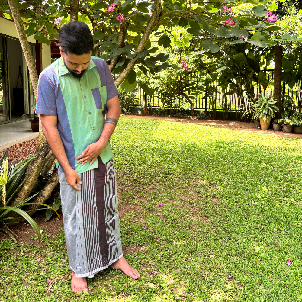 Dark Brown And Ash Striped Handloom Sarong | Standard Size