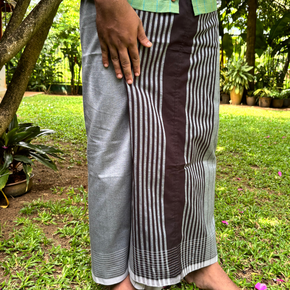 Dark Brown And Ash Striped Handloom Sarong | Standard Size
