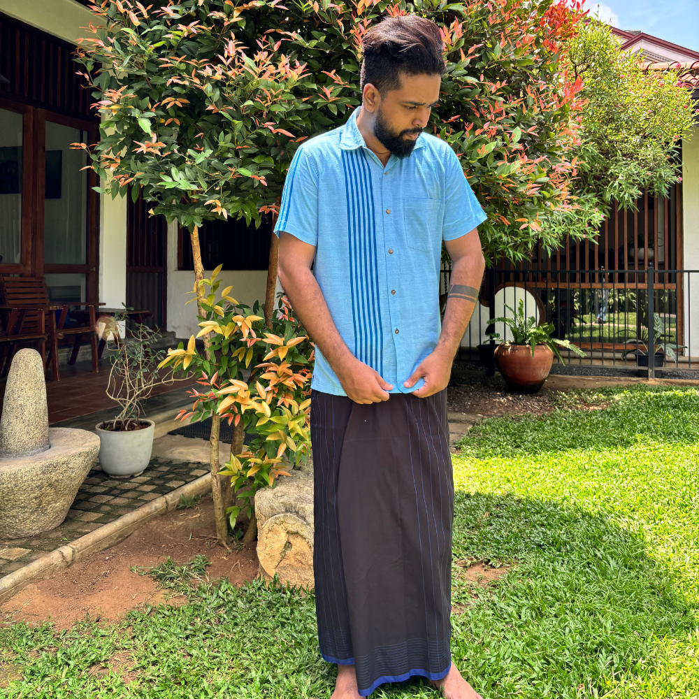 Light Blue And Dark Blue Striped Handloom Shirt |Medium Size
