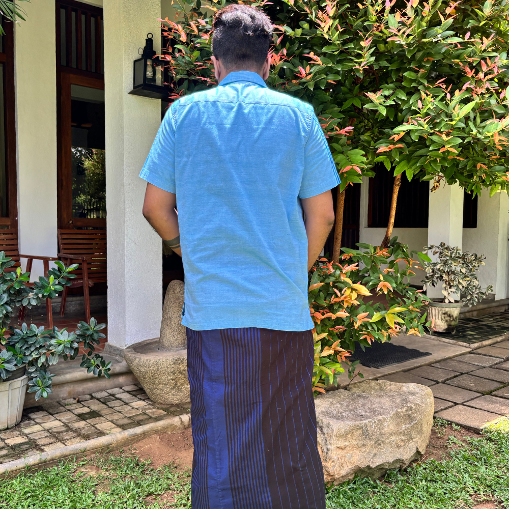 Light Blue And Dark Blue Striped Handloom Shirt |Medium Size