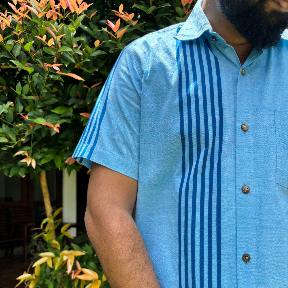 Light Blue And Dark Blue Striped Handloom Shirt |Medium Size