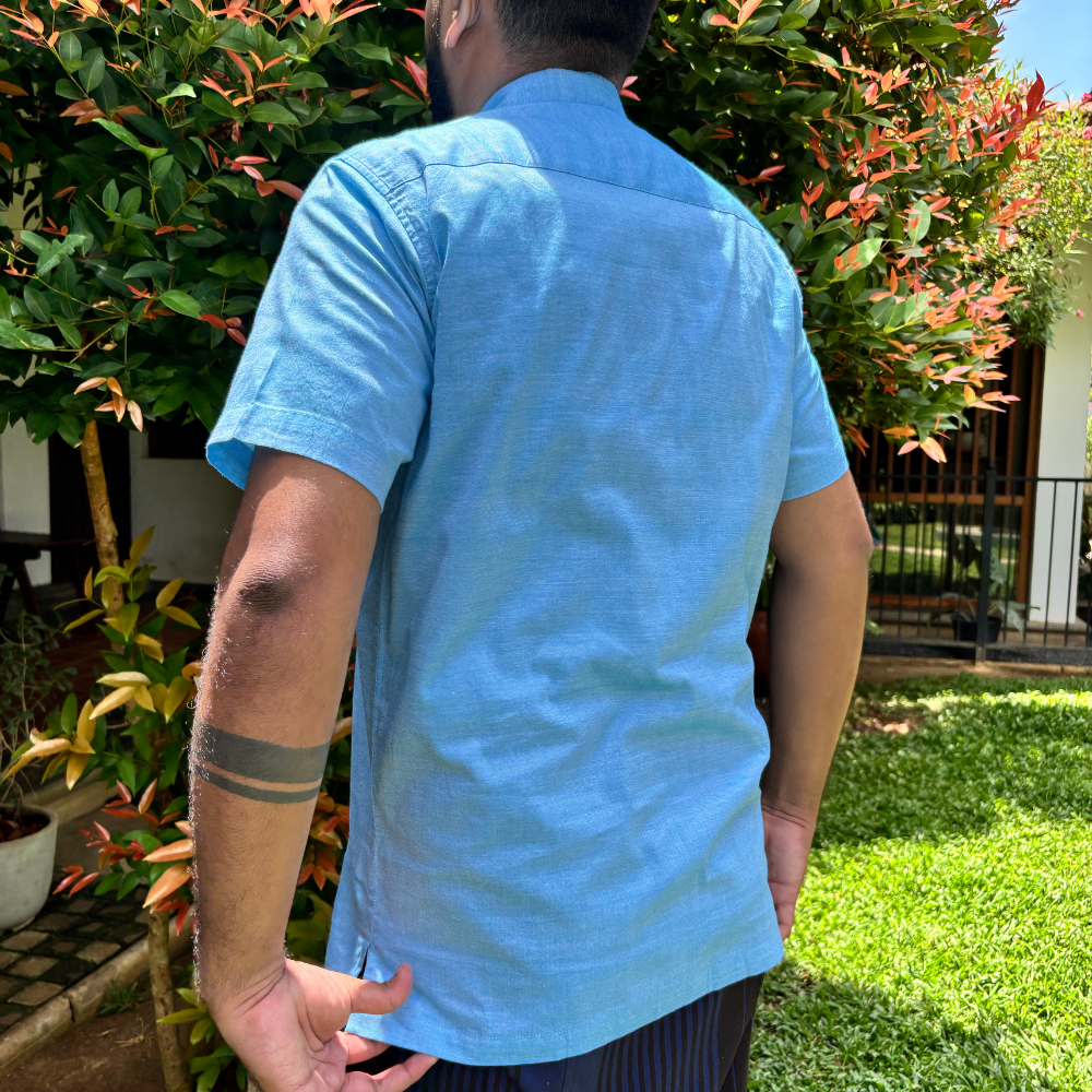Light Blue And Dark Blue Striped Handloom Shirt |Medium Size