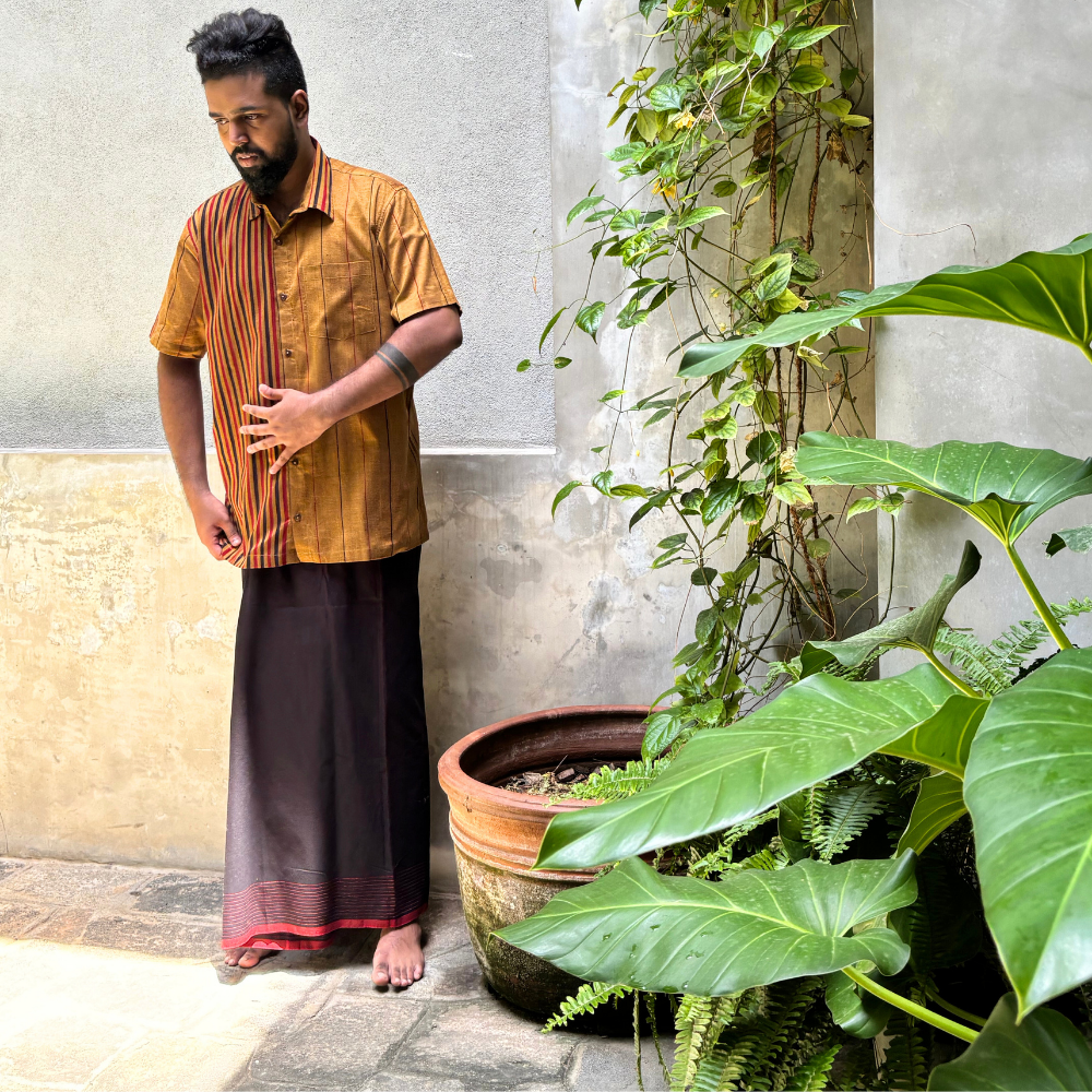 Black and Maroon Striped Handloom Sarong | Standard Size