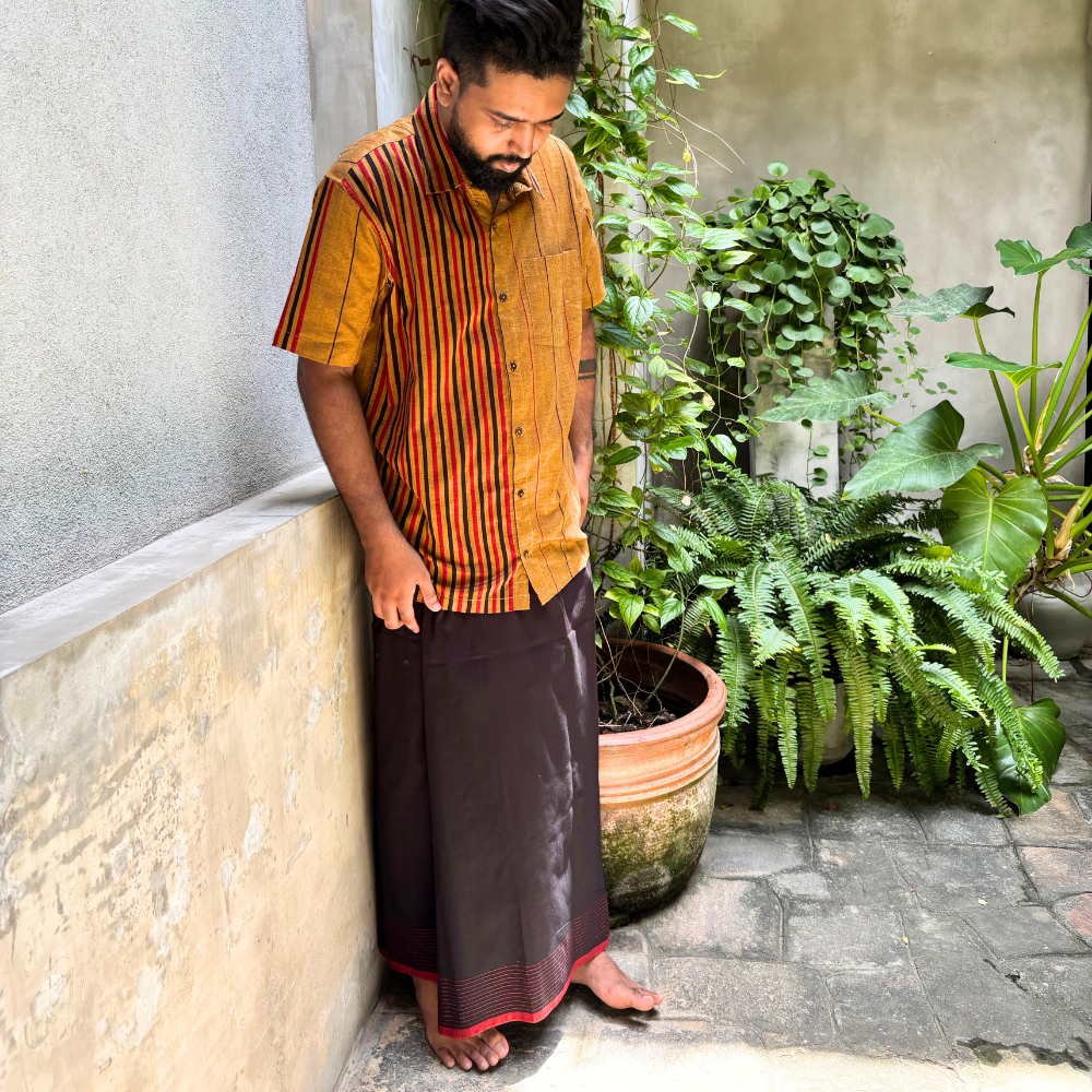 Black and Maroon Striped Handloom Sarong | Standard Size