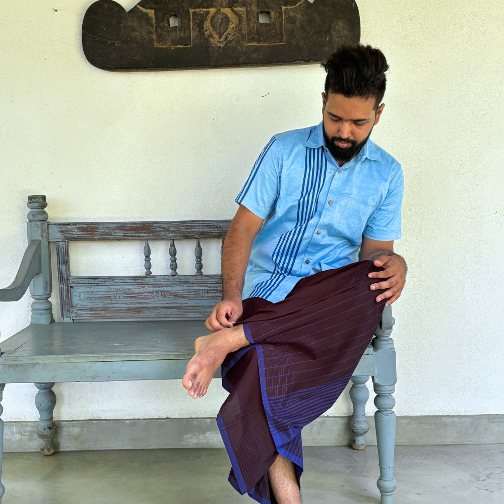 Light Blue And Dark Blue Striped Handloom Shirt |Medium Size