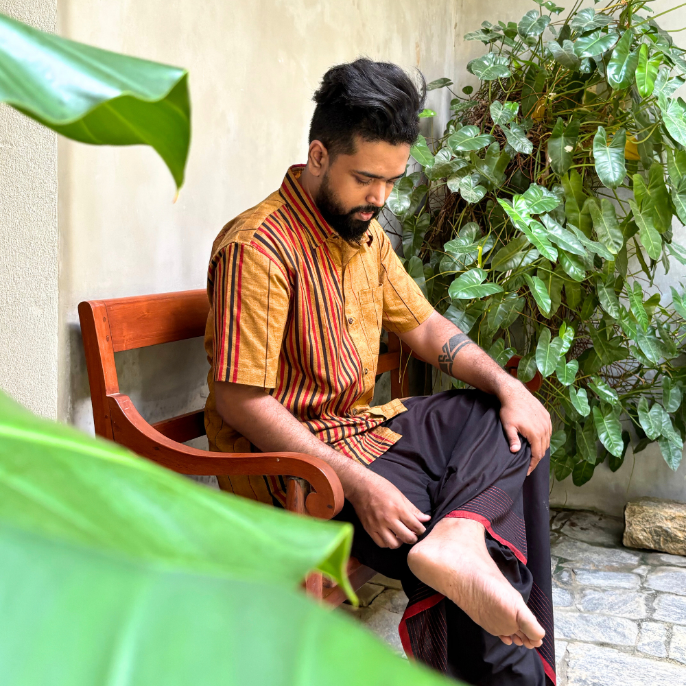Black and Maroon Striped Handloom Sarong | Standard Size