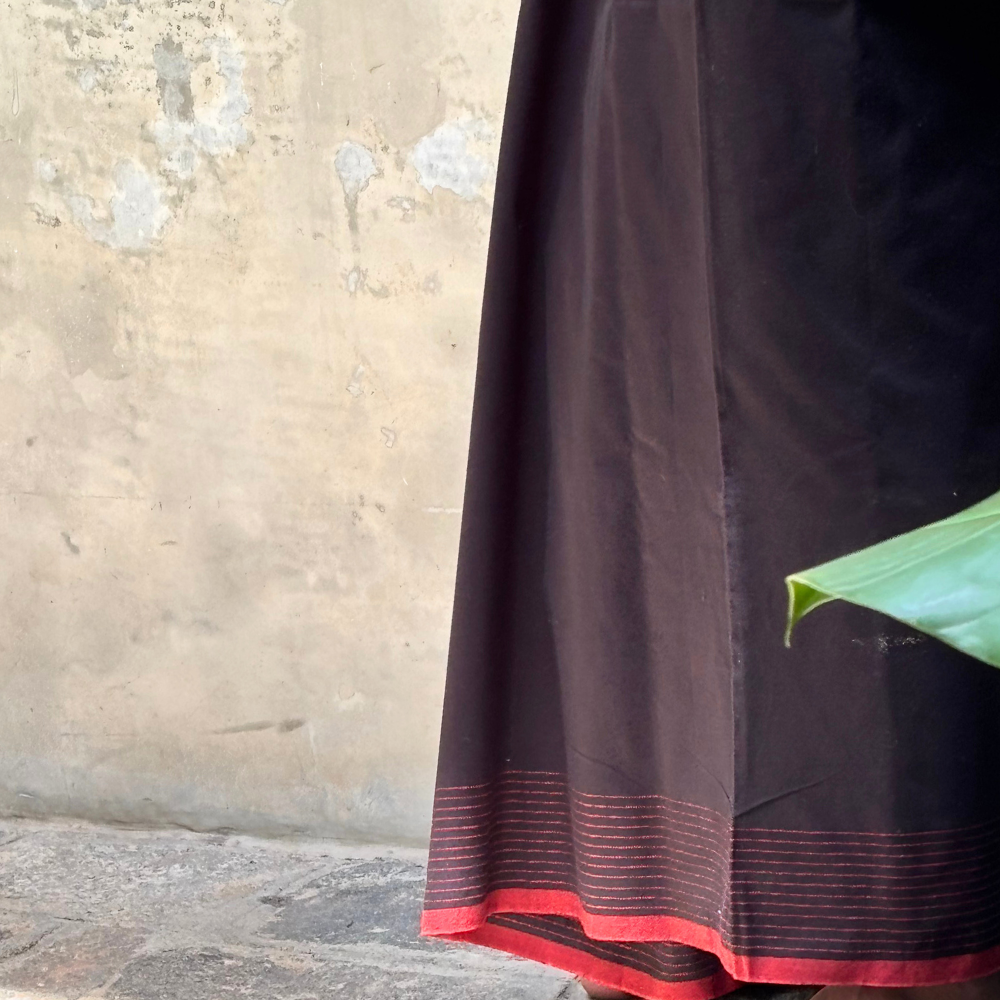 Black and Maroon Striped Handloom Sarong | Standard Size