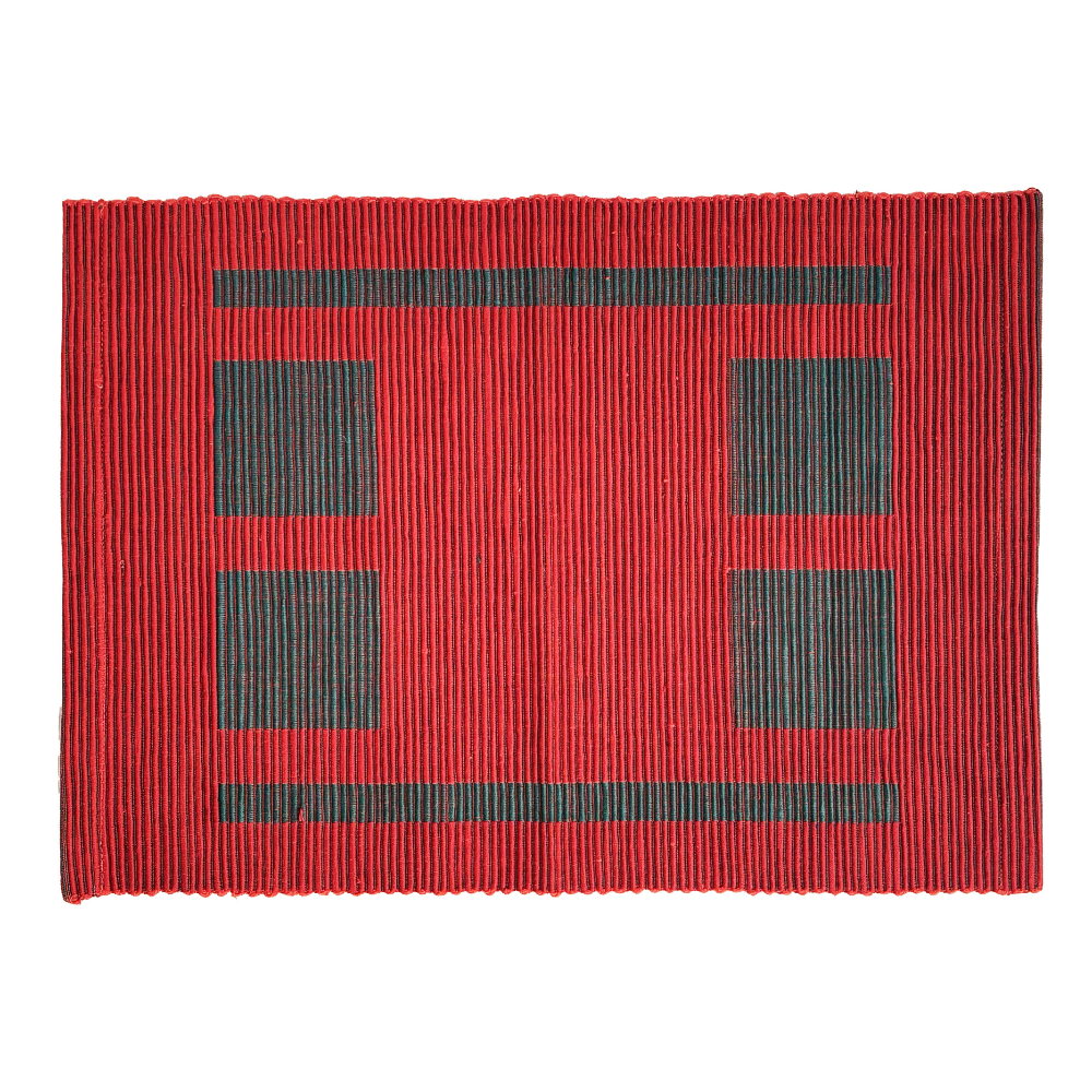 Red & Green Patterned Handloom Table Mat