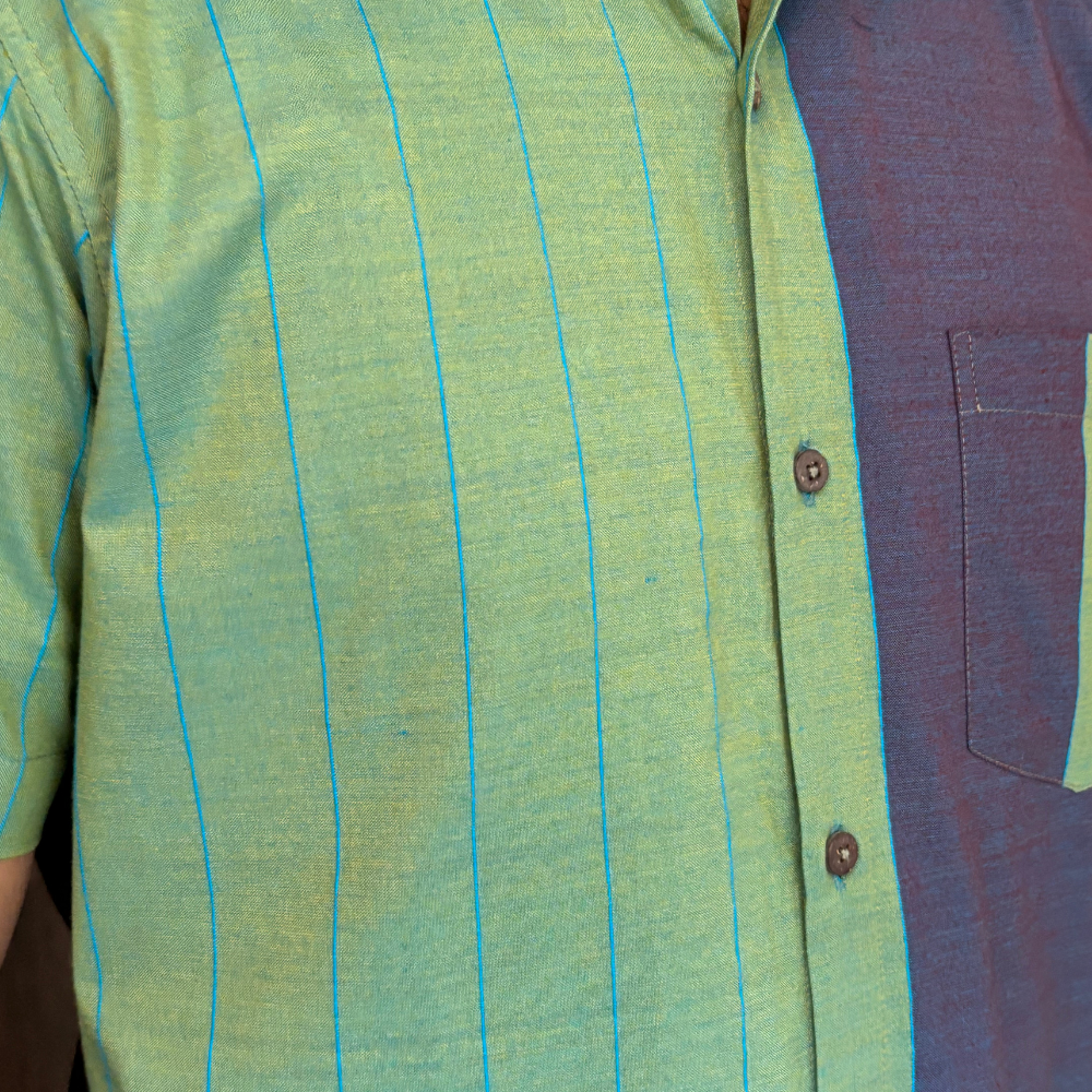 Green And Purple Mixed Blue Striped Handloom Shirt | Medium Size