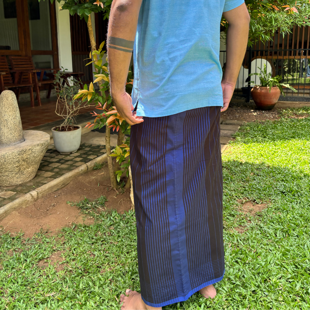 Black and Blue Striped Handloom Sarong | Standard Size