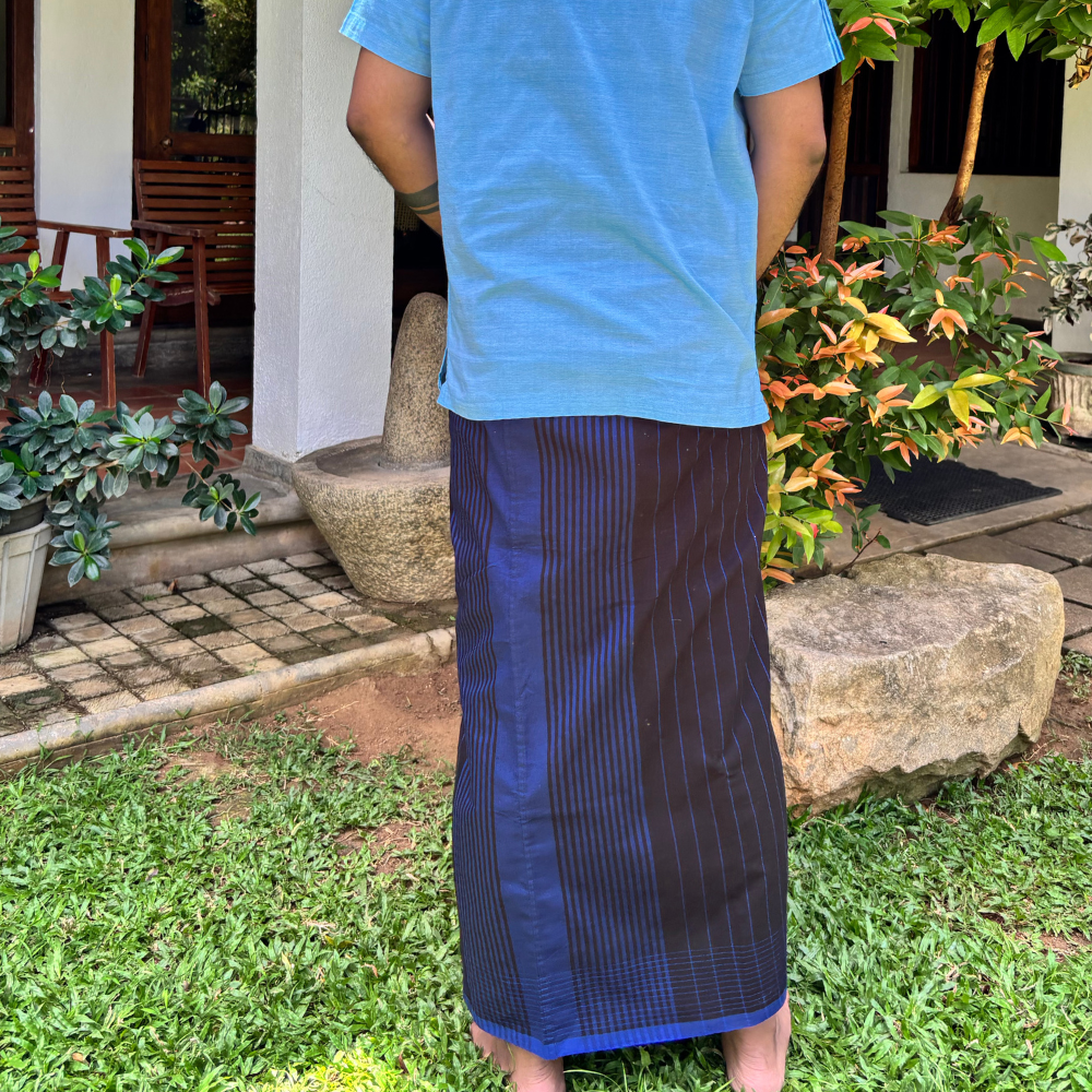 Black and Blue Striped Handloom Sarong | Standard Size