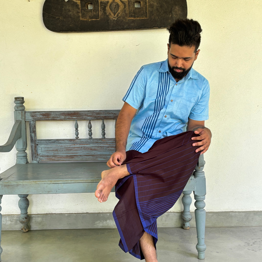 Black and Blue Striped Handloom Sarong | Standard Size