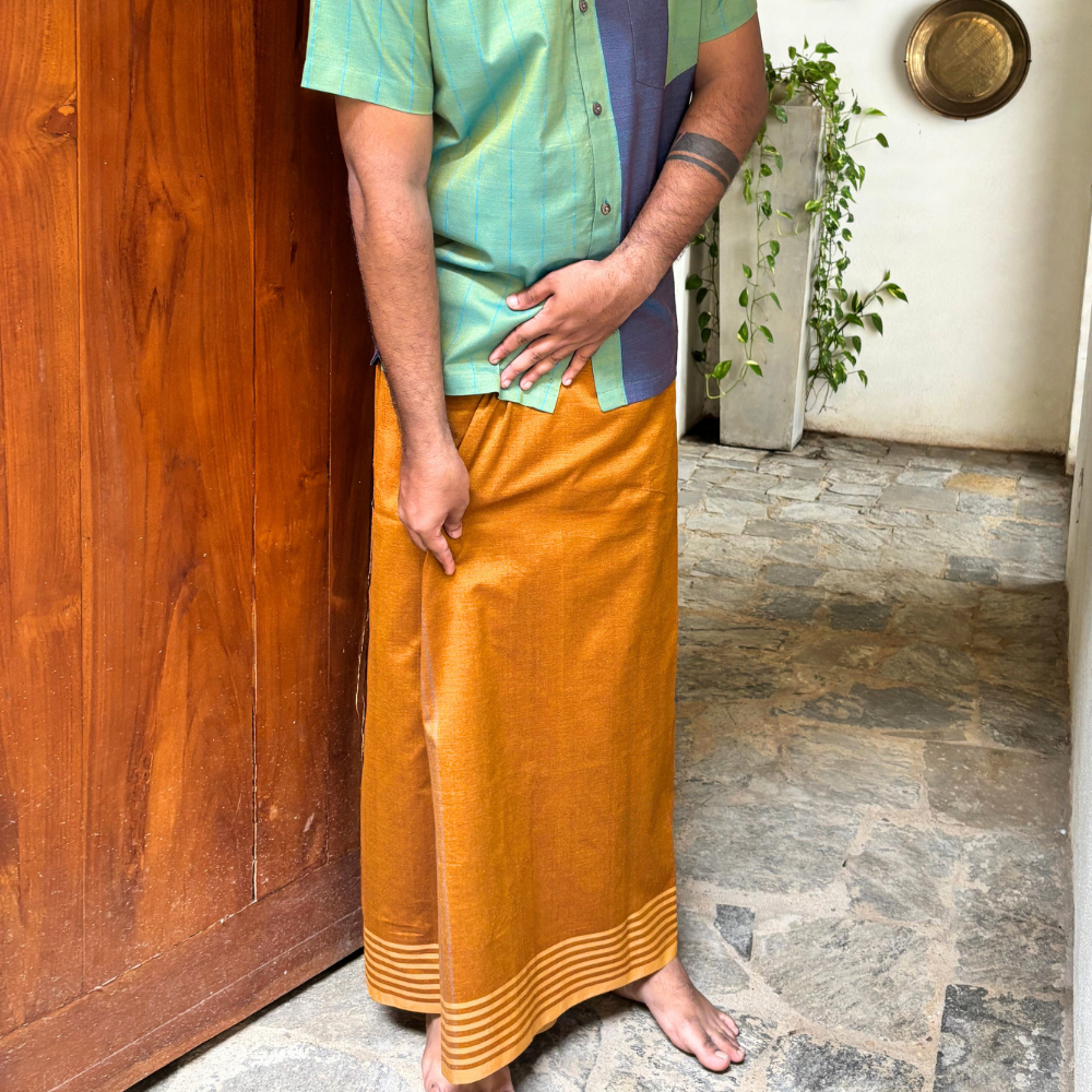 Mustard and Cream Yellow Striped Handloom Sarong | Standard Size