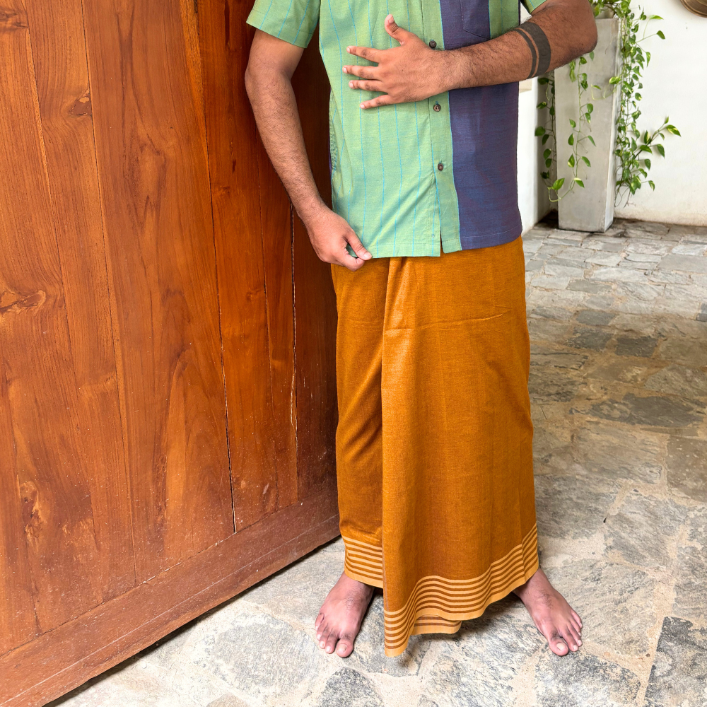 Mustard and Cream Yellow Striped Handloom Sarong | Standard Size