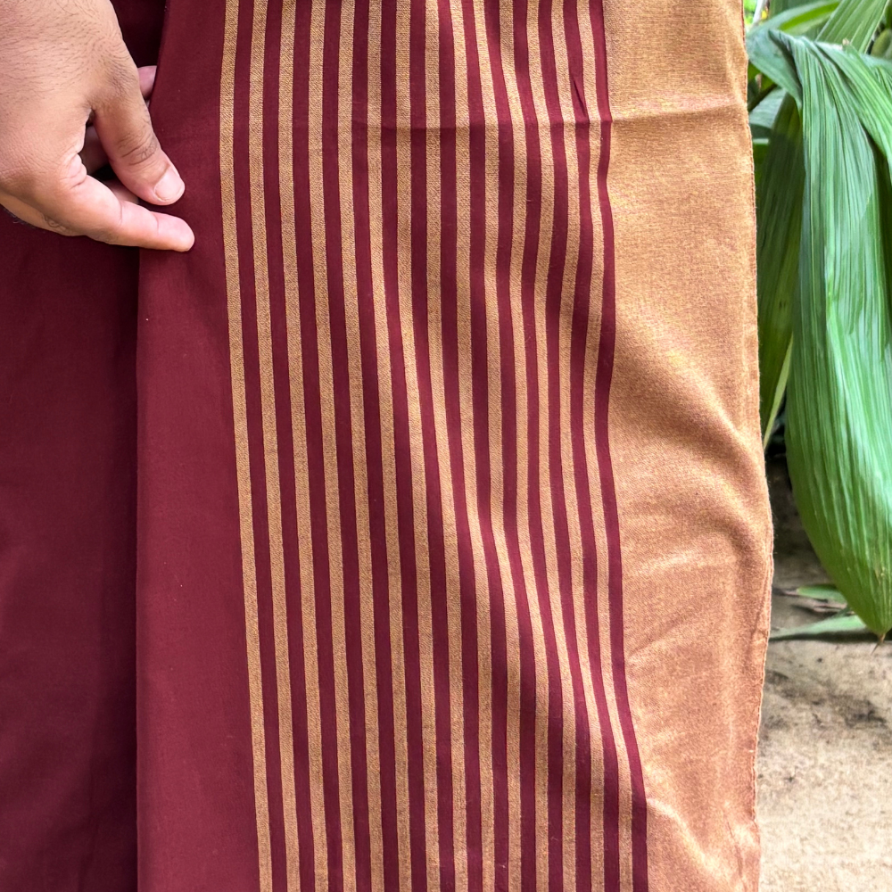 Maroon And Light Brown Striped Handloom Sarong | Standard Size