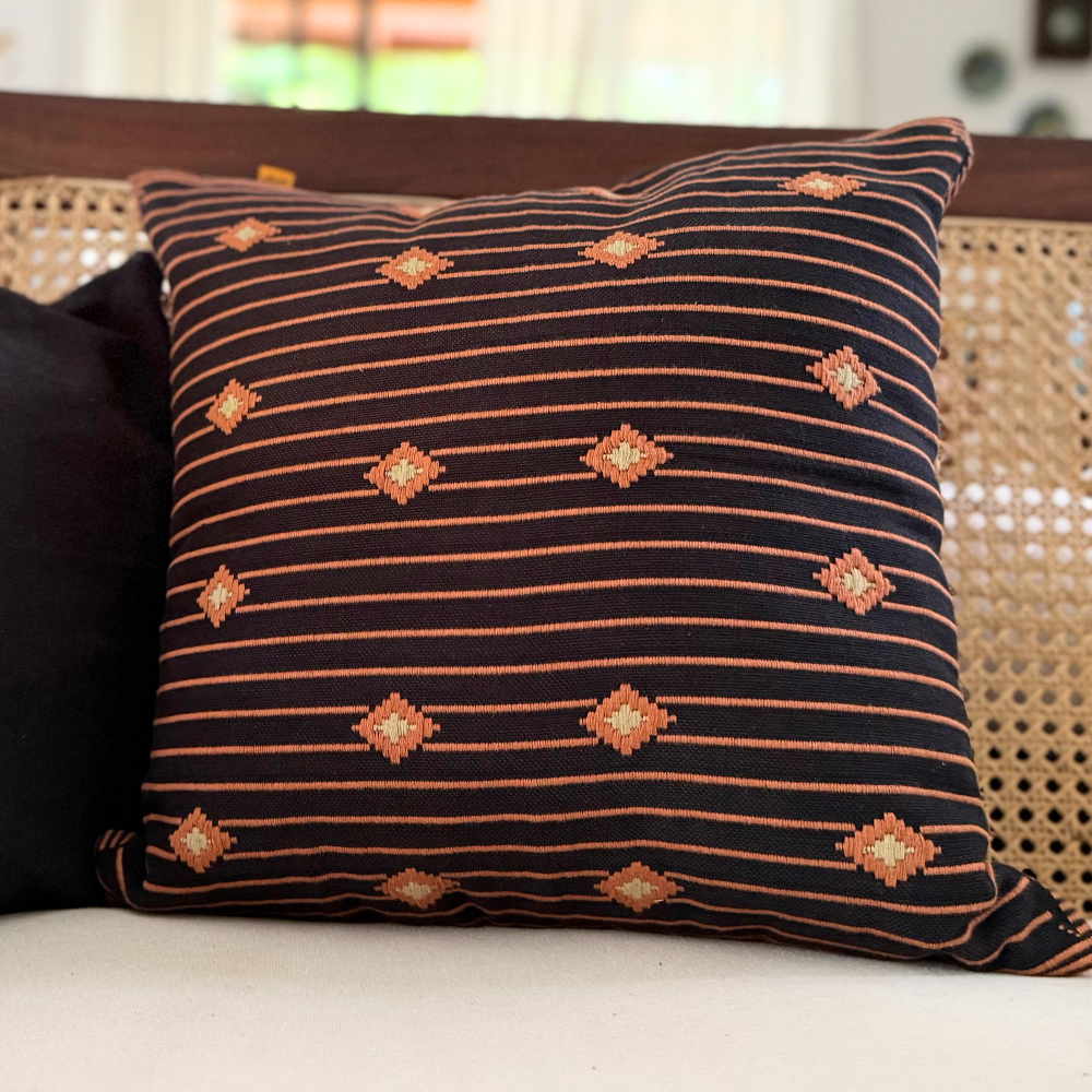 Orange And Black Dumbara Cushion Cover | 18 x 18 Inches