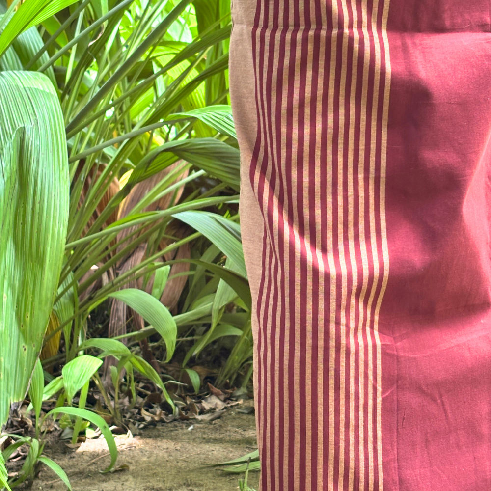 Maroon And Light Brown Striped Handloom Sarong | Standard Size