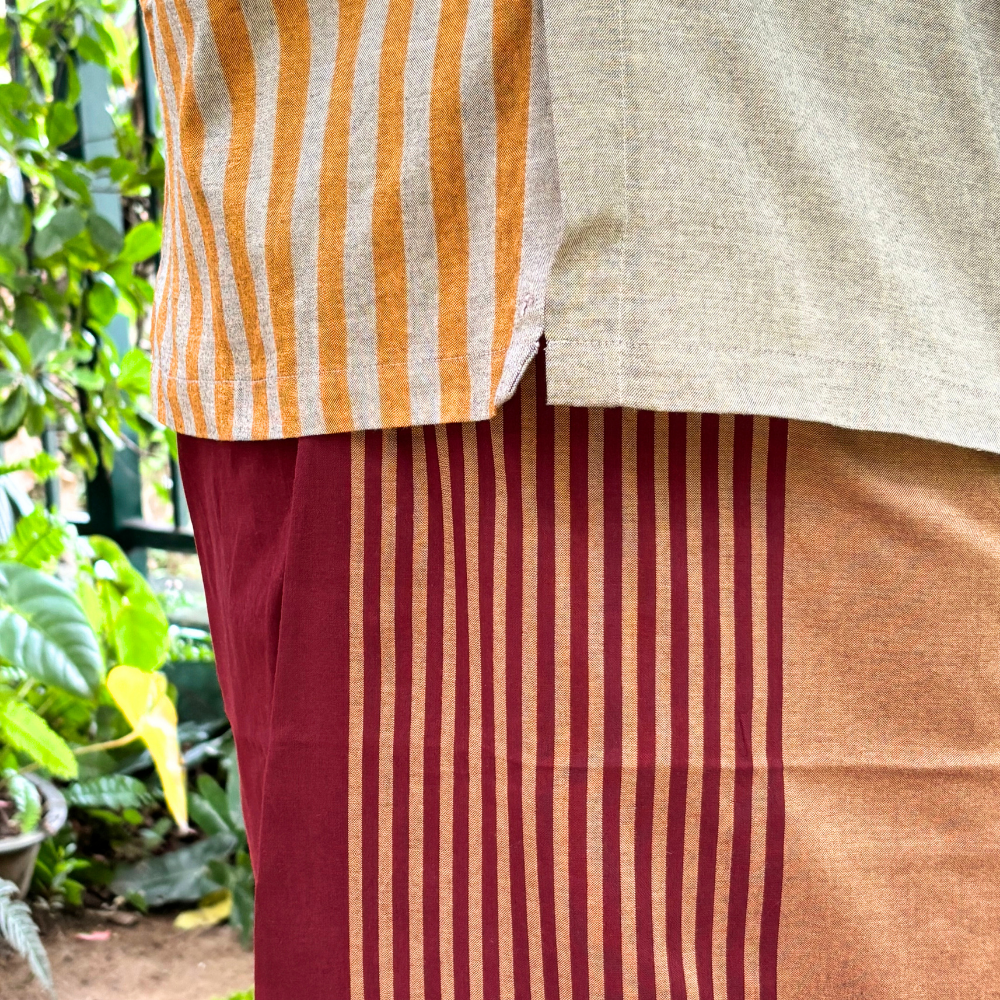 Maroon And Light Brown Striped Handloom Sarong | Standard Size