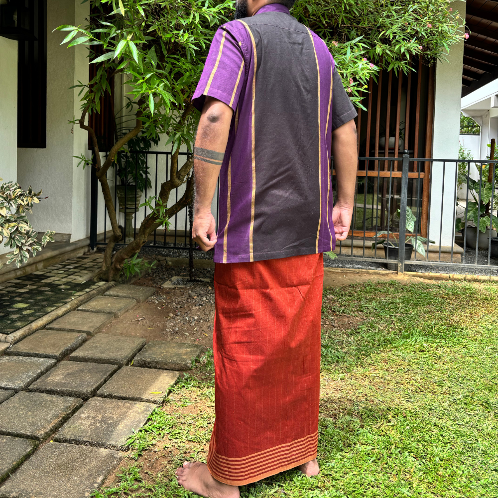 Dark Orange , Mustard And Yellow Cream Striped Handloom Sarong | Standard Size