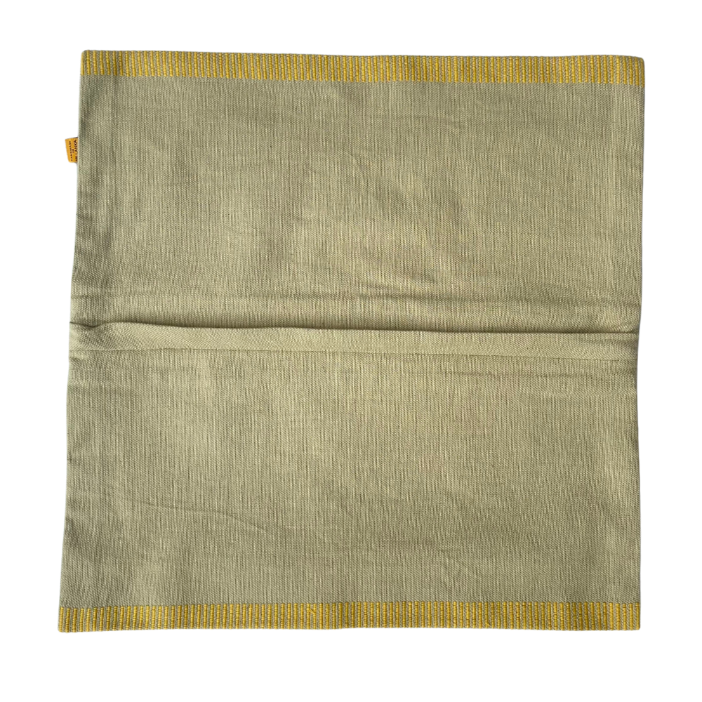 Dull Green , Ash And Yellow border Dumbara Cushion Cover | 18 x 18 Inches